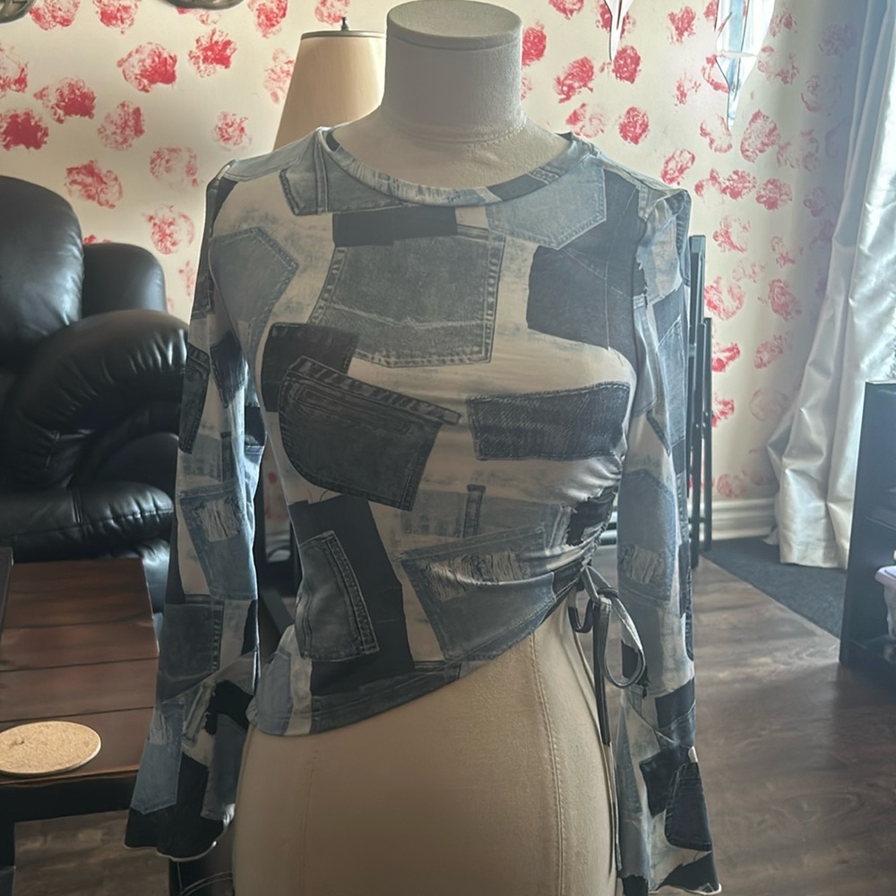 Denim print top